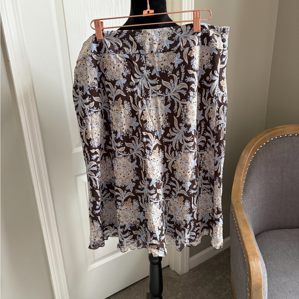 Ann Taylor A-Line Skirt in Brown and Cream Floral